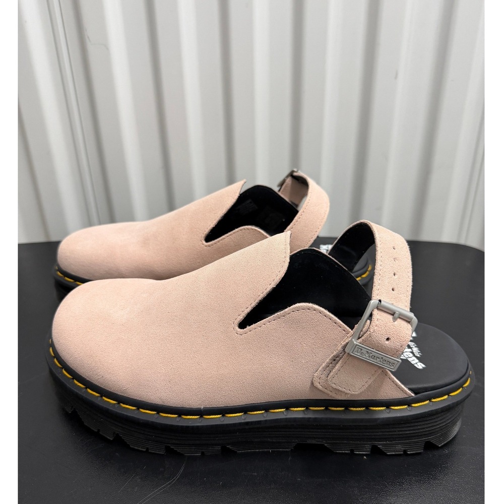Dr. Martens Zebzag Mule Mens 12 Powder Pink EH Suede Buckle Strap EUC